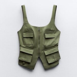 Zara Light Khaki Pocket Vest Top Size Small